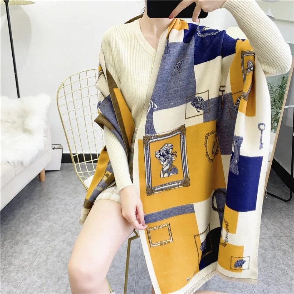 Reversible Vegan Cashmere Large Warm Shawl - Picture 7 of 7